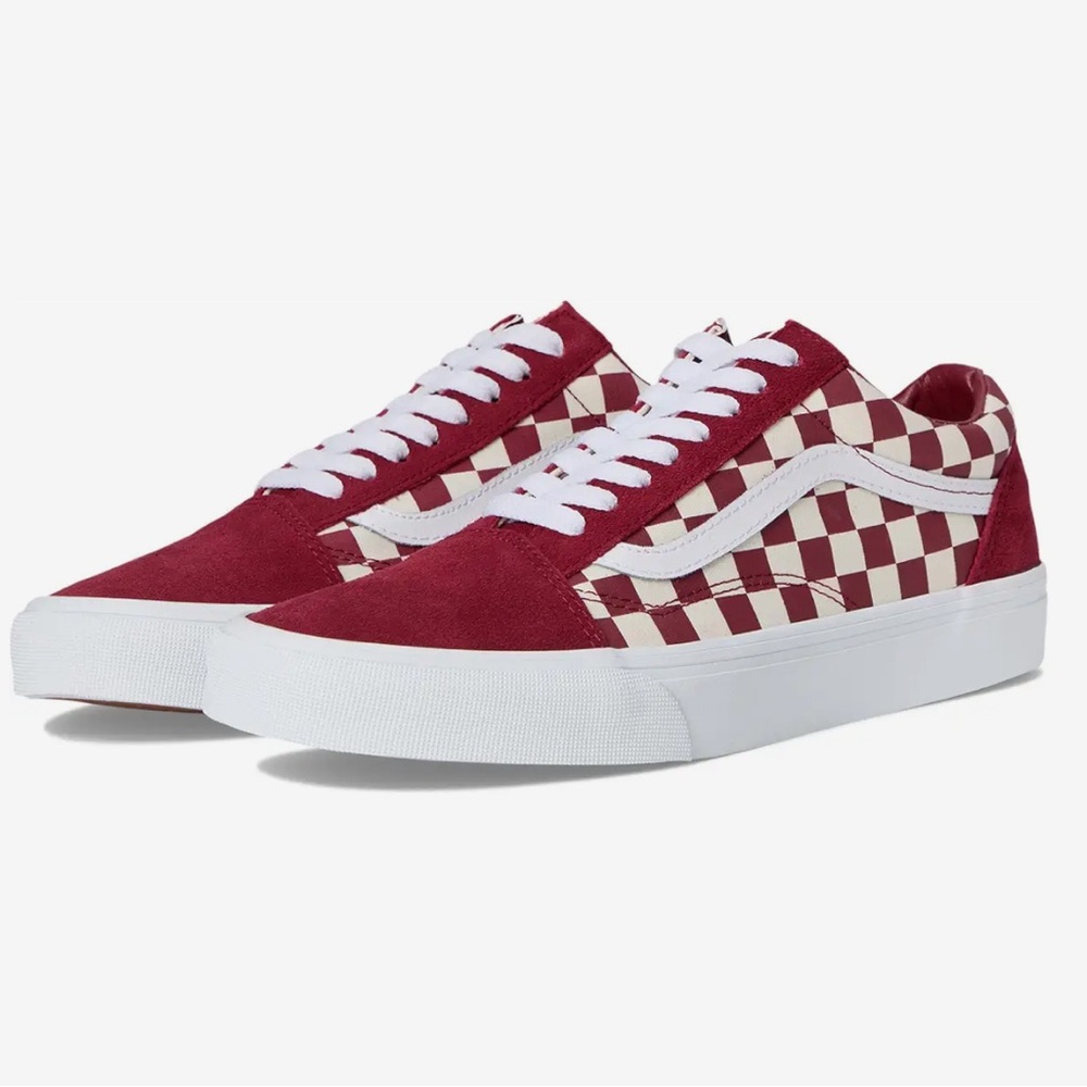 Vans Burgundy and White Checkered Sneakers